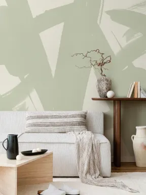Sage Green Japanese Calligraphy Wallpaper Mural