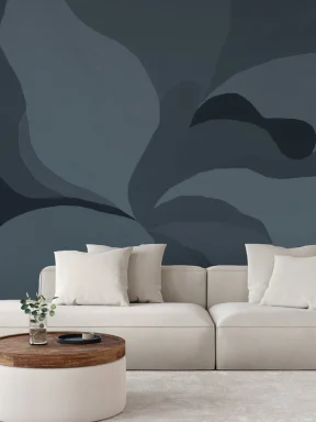 Blue Abstract Magnolia Flower Mural