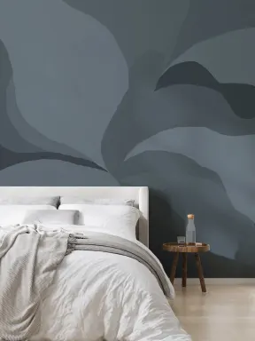 Blue Abstract Magnolia Flower Mural