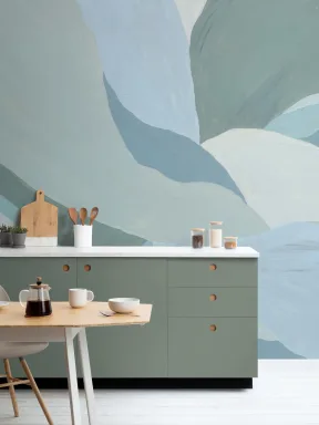 Murale de feuilles peintes abstraites bleues