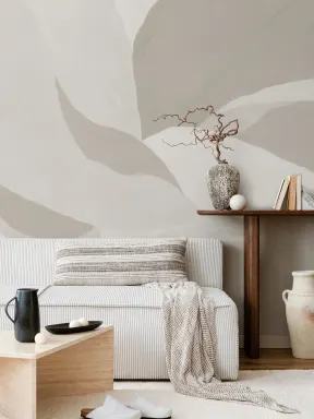 Beige abstrakt målad blad väggmålning