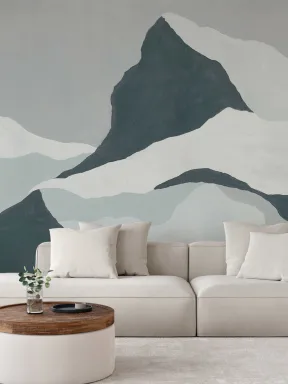 Blue Abstract Mountain Mural