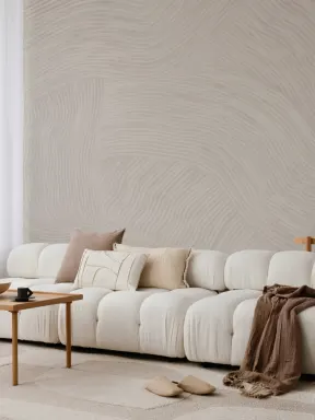 Papier Peint Panoramique beige aux formes courbes et fluides