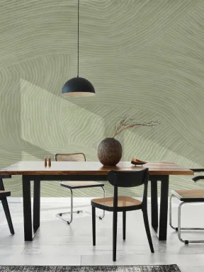 Green Curved Flowing Shapes Mural