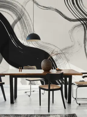 Black Abstract Ink Brush Strokes Mural