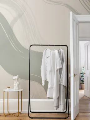 Green Abstract Ink Brush Strokes Mural