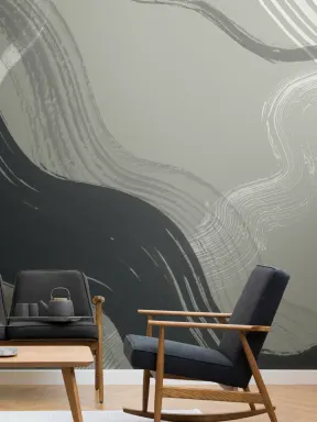 Papier Peint Panoramique abstraite à l'encre vert foncé avec coups de pinceau