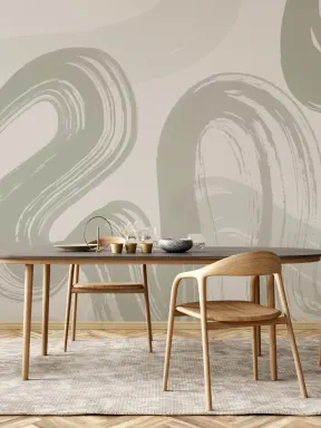 Green Abstract Swirl Brush Strokes Mural