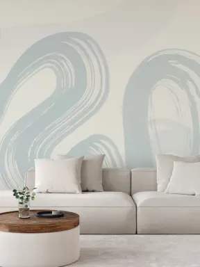Blue Abstract Swirl Brush Strokes Mural