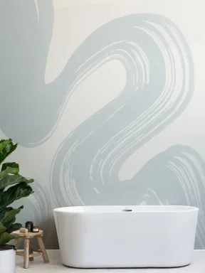 Blue Abstract Swirl Brush Strokes Mural