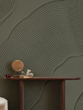 Green Sculpted Abstract Lines Mural