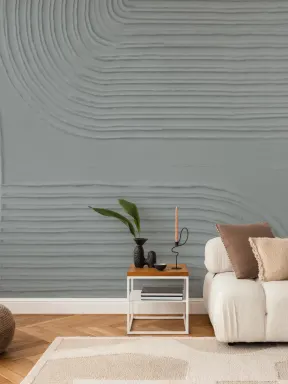 Blue Sculpted Abstract Curved Lines Mural