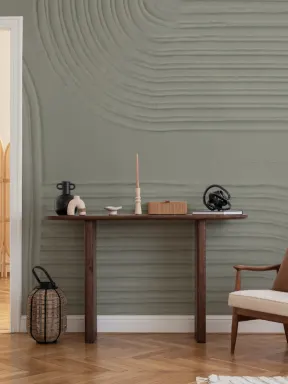 Green Sculpted Abstract Curved Lines Mural