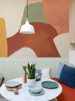 Painted Abstract Shapes Mural in Earthy Terracotta