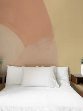 Painted Bold Abstract Mural in Soft Pastel Neutrals