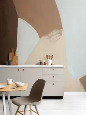 Painted Bold Abstract Mural in Cool Blue and Brown