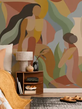 Hand Painted Female Form Cubist Style Mural