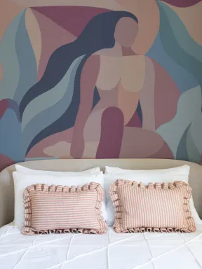 Hand Painted Mauve and Blue Female Form Mural