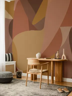 Vrouwelijke vorm Abstracte vormen muurschildering in warme tinten