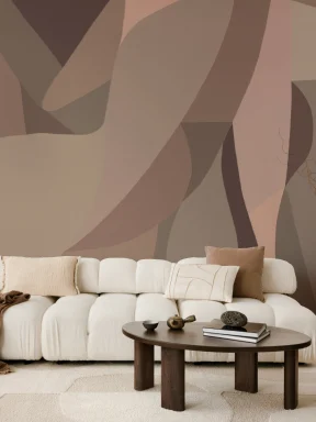 Female Form Abstract Shapes Mural in Earthy Browns