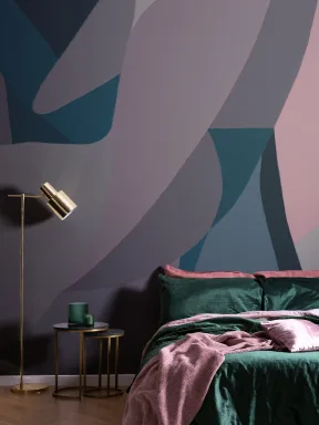 Female Form Abstract Shapes Mural in Blue