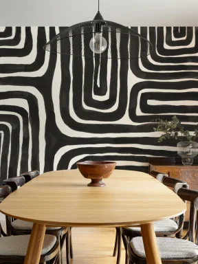 Hand Painted Maze Geometric Mural in Monochrome