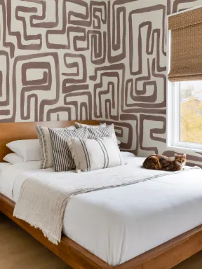 Hand-Painted Maze Pattern Mural in Brown