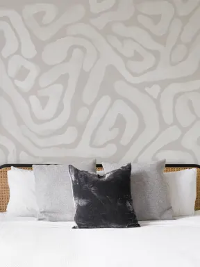 Hand-Painted Organic Flow Pattern Mural in Beige