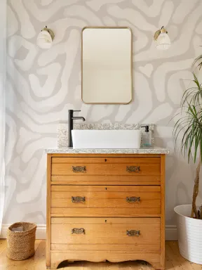 Hand-Painted Organic Flow Pattern Mural in Beige