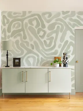 Hand-Painted Organic Flow Pattern Mural in Green