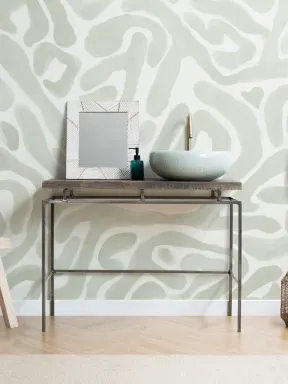 Hand-Painted Organic Flow Pattern Mural in Green