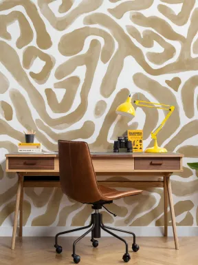 Hand-Painted Organic Flow Pattern Mural in Mustard
