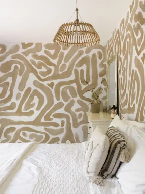 Hand-Painted Organic Flow Pattern Mural in Mustard