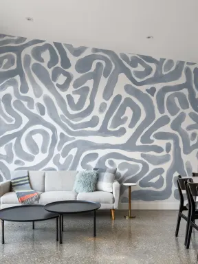 Hand-Painted Organic Flow Pattern Mural in Blue