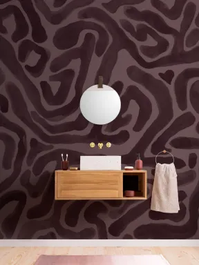 Hand-Painted Organic Flow Pattern Mural in Aubergine