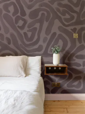 Hand-Painted Organic Flow Pattern Mural in Aubergine