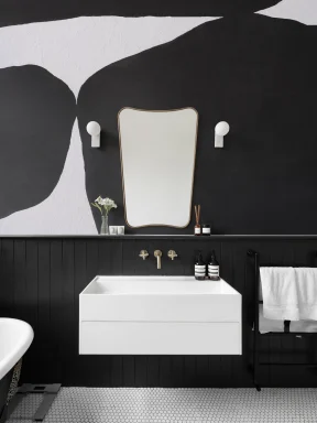 Bold Minimal Abstract Shapes Wall Mural in Black with Textured Plaster Effect