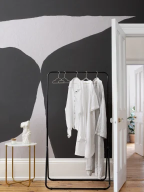 Bold Minimal Abstract Shapes Wall Mural in Black with Textured Plaster Effect
