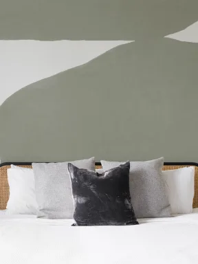 Minimal Abstract Shapes Wall Mural in Sage Green with Textured Plaster Effect