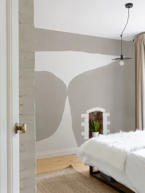 Minimal Abstract Shapes Wall Mural in Beige with Textured Plaster Effect