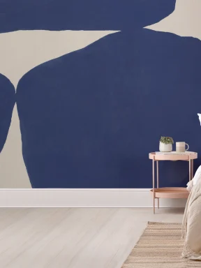 Bold Minimal Abstract Shapes Wall Mural in Blue with Textured Plaster Effect