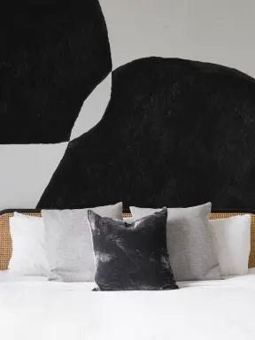 Modern Plaster-Effect Abstract Shapes Wall Mural in Black and White