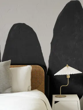 Hand-Painted Abstract Shapes Mural in Textured Black and White