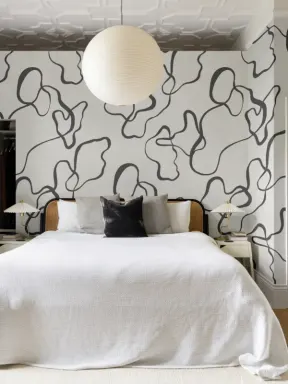 Black Modern Abstract Scribble Drawing Wallpaper Mural