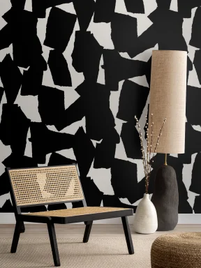 Papier Peint Noir et Blanc à Motifs de Formes Abstraites
