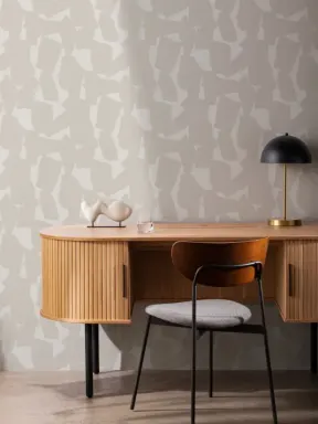 Papier Peint Beige et Blanc à Motifs de Formes Abstraites