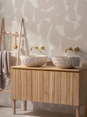 Papier Peint Beige et Blanc à Motifs de Formes Abstraites