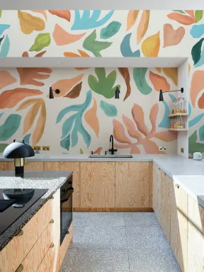 Pastel Abstract Leaves Multicolor Pattern Mural