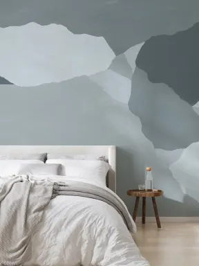 Blue Abstract Fractured Rock Mural