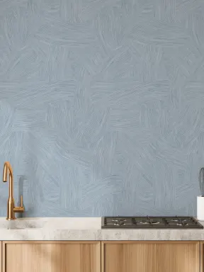 Papier peint bleu à couches et formes courbes